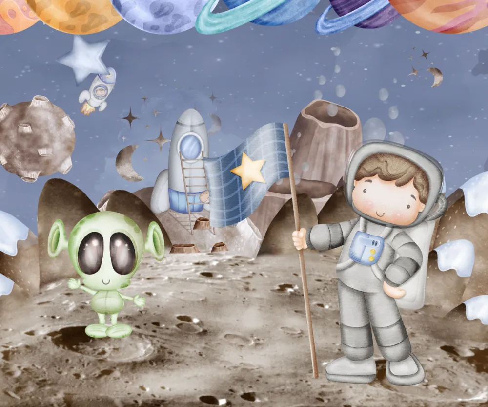 Papel de Parede Astronauta Baby Aquarela Universo Encantado
