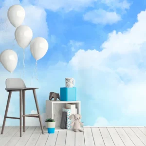 Papel de Parede Céu azul Aquarela Nuvens Azul Bebê Decorativo - Imagem 4