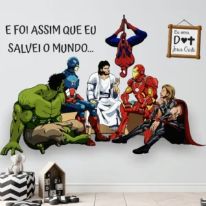 Papel de Parede Decorativo Jesus e Avengers para Quarto Infantil - Imagem 3