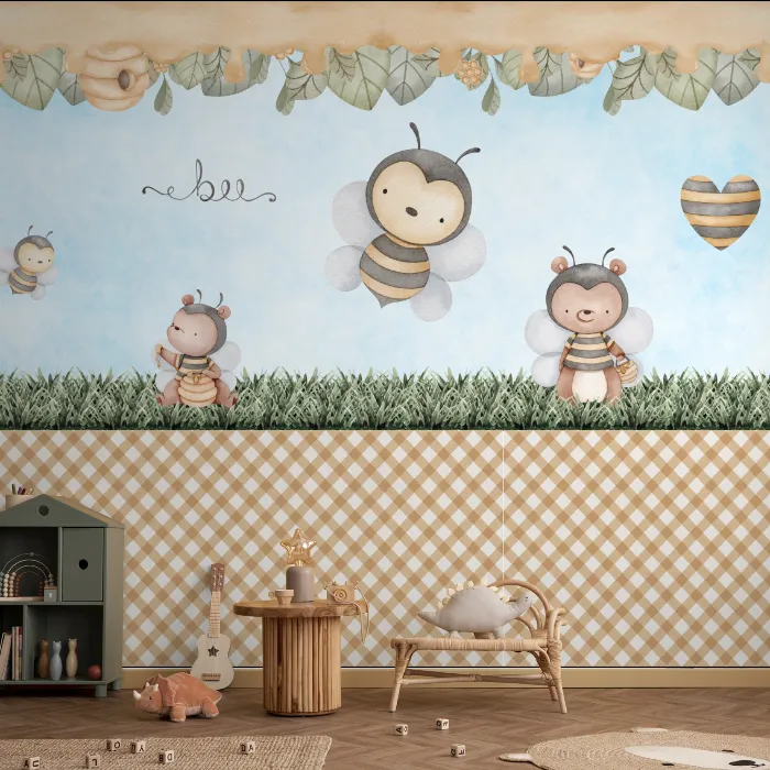 Papel de Parede Abelhinha Infantil Jardim Encantado