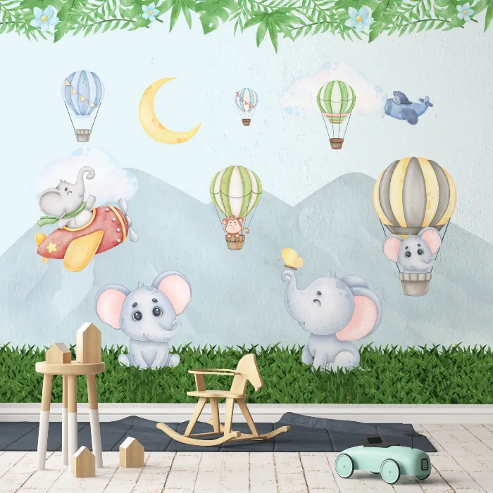 Papel de Parede Elefantinho Safari Baby Aquarela Delicado