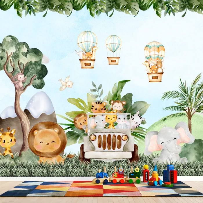 Papel de Parede Safari Baby Aquarela Selva Encantada