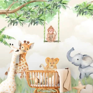 Papel de parede animais da selva bebê Aquarela Quarto Infantil - Imagem 5