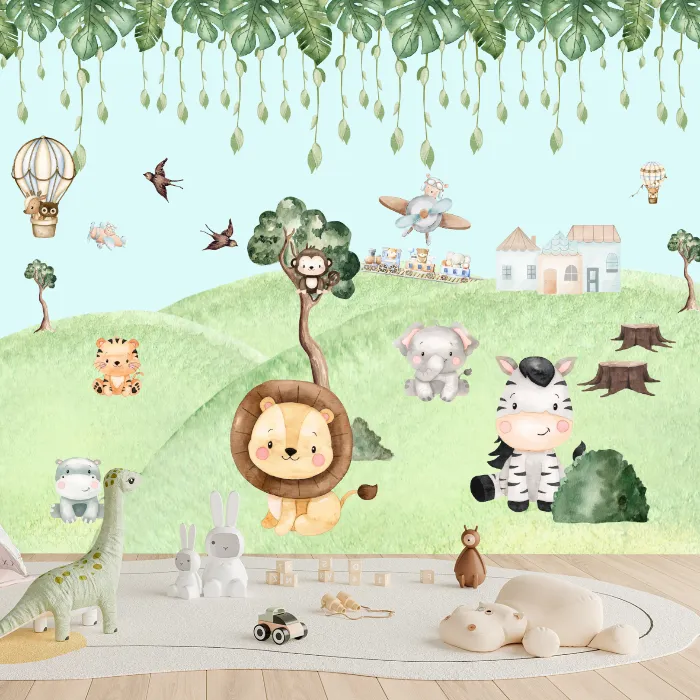 Papel de Parede Safari Baby Delicado Selva Encantada