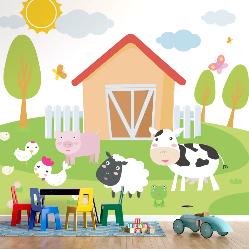 Papel de Parede Fazendinha Baby com Animais Fofinhos