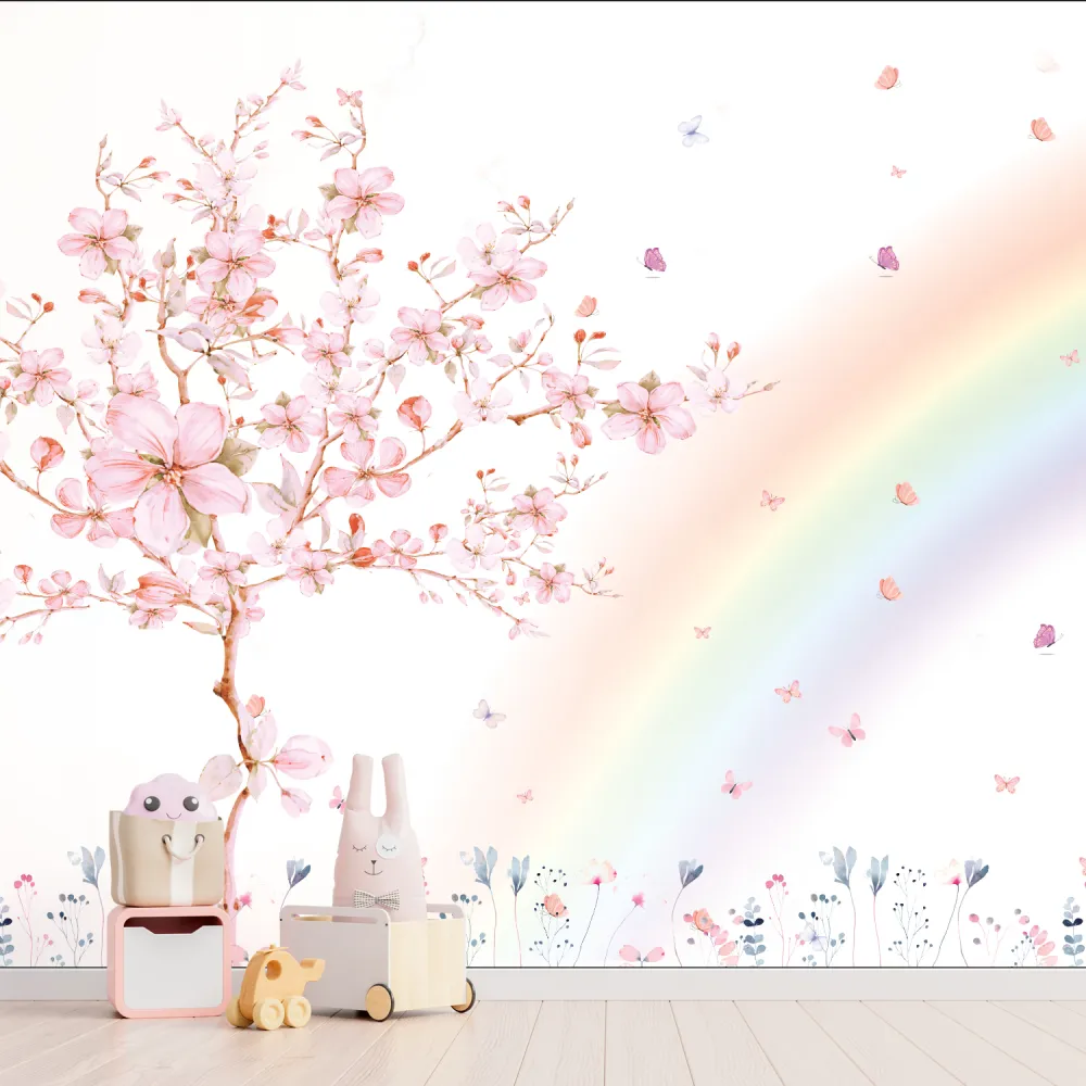 Papel de Parede Jardim Encantado Arco-Íris Infantil
