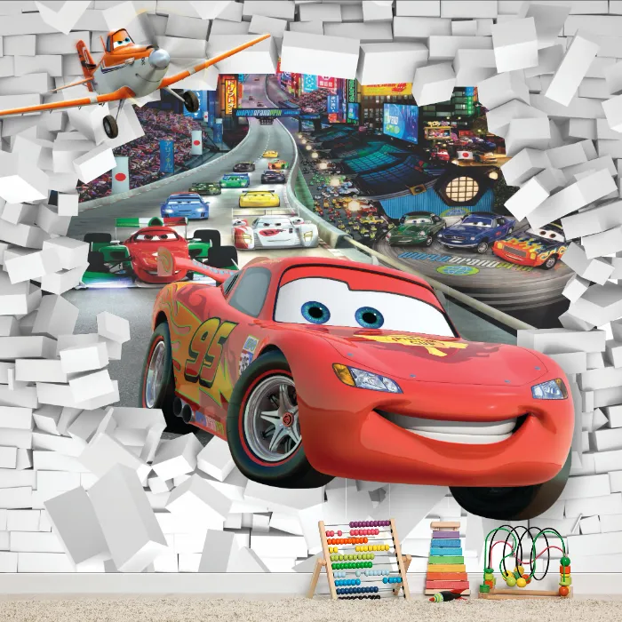 Papel de Parede Carros Infantil 3D Relâmpago McQueen