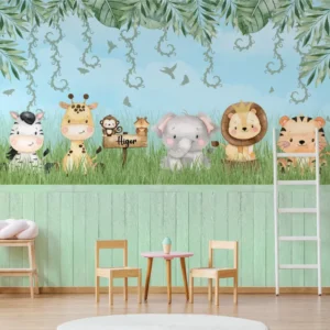 Papel de Parede Safari Baby Aquarela com Animais Fofinhos - Imagem 3