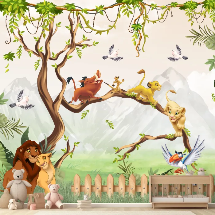 Papel de Parede Rei Leão Safari Infantil para Quarto de Bebê