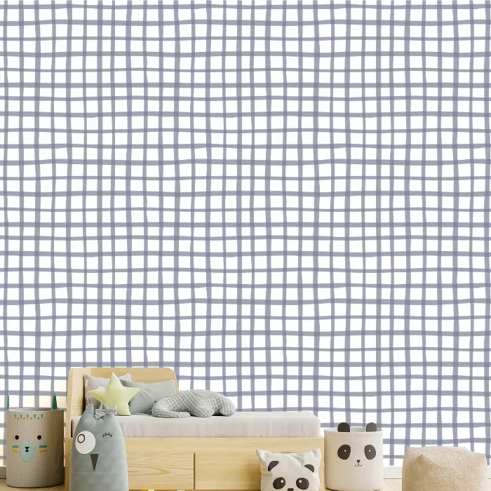 Papel de Parede Xadrez Delicado Azul para Quarto Infantil