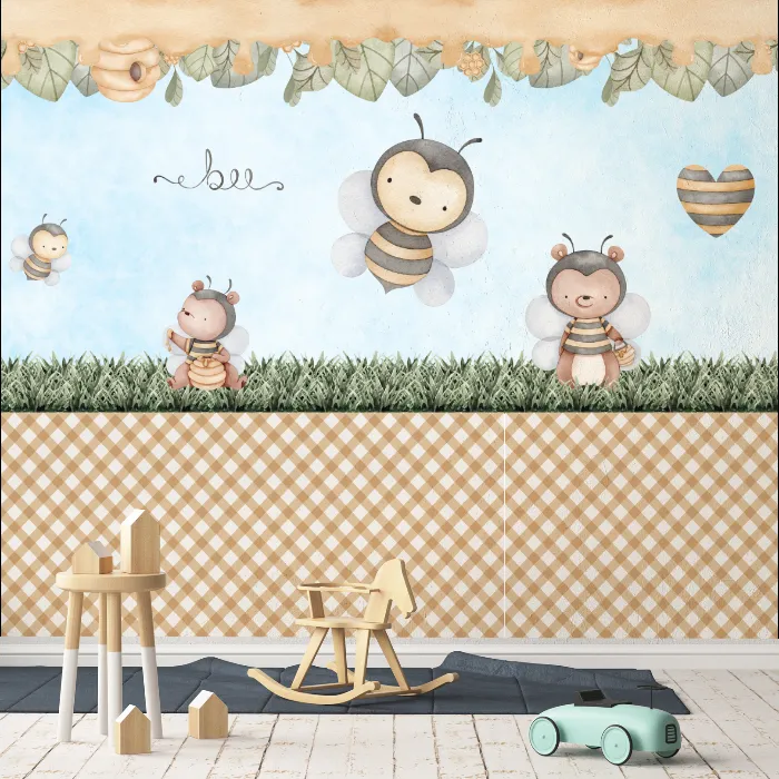 Papel de Parede Abelhinha Infantil Jardim Encantado