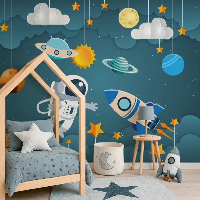 Papel de Parede Astronauta Infantil Espaço Sideral