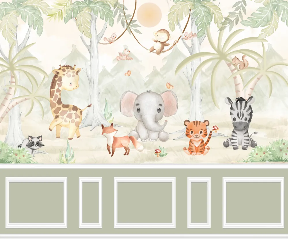 Papel de Parede Safari Baby Animais da Floresta Infantil