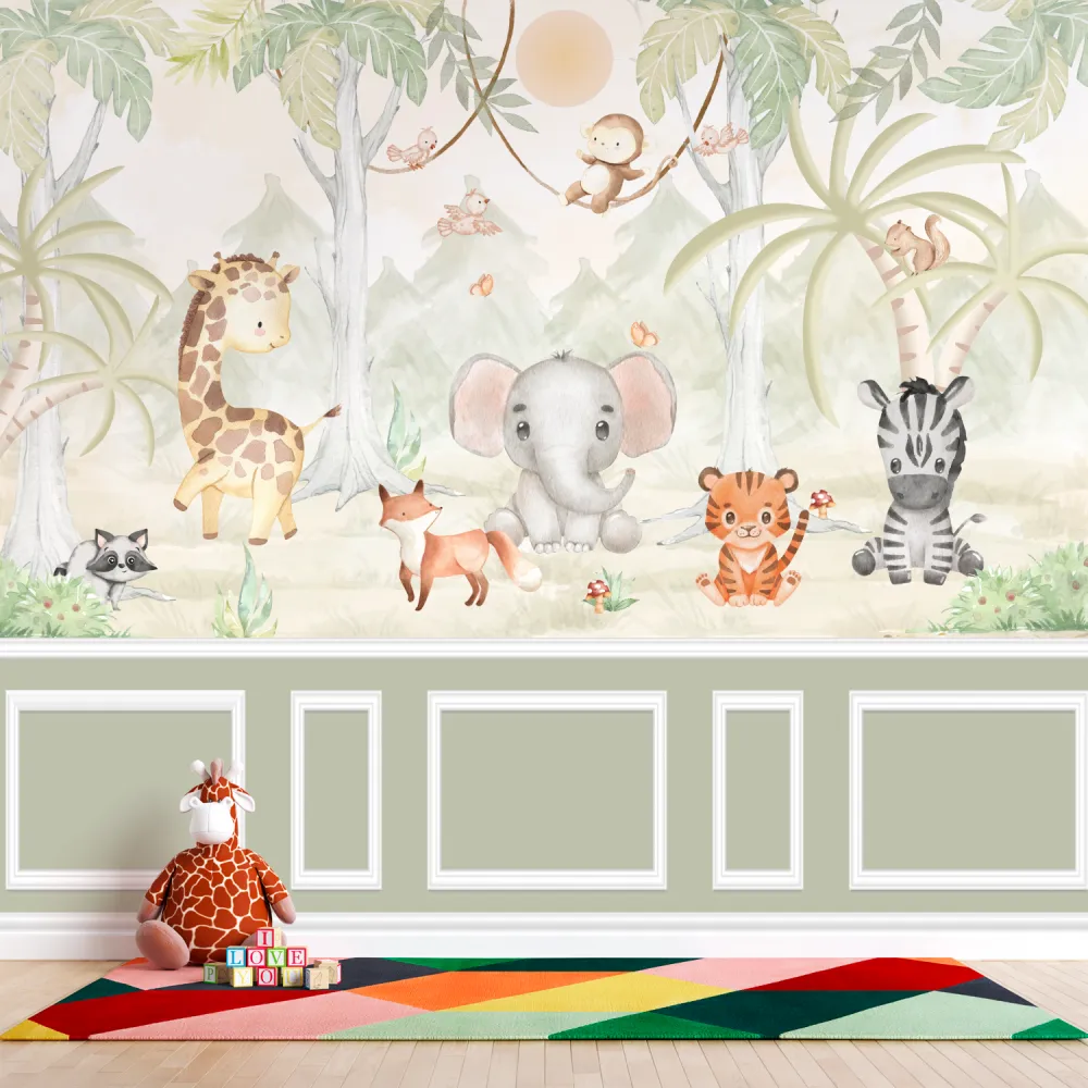 Papel de Parede Safari Baby Animais da Floresta Infantil