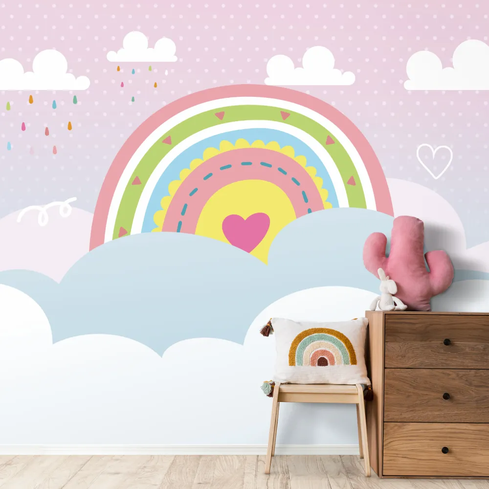 Papel de Parede Arco-Íris Infantil Candy Colors Quarto de Menina