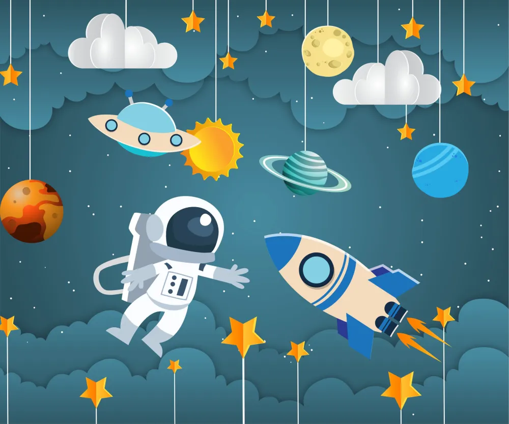 Papel de Parede Astronauta Infantil Espaço Sideral