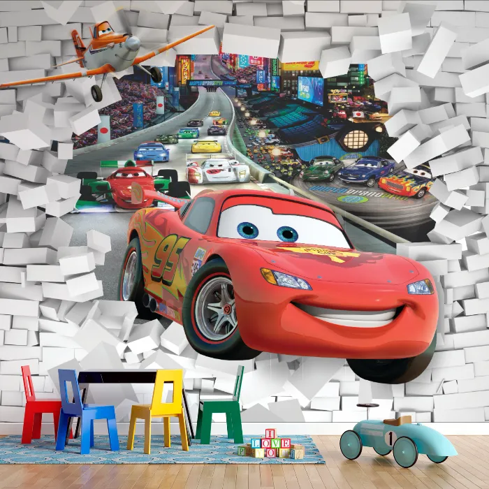 Papel de Parede Carros Infantil 3D Relâmpago McQueen