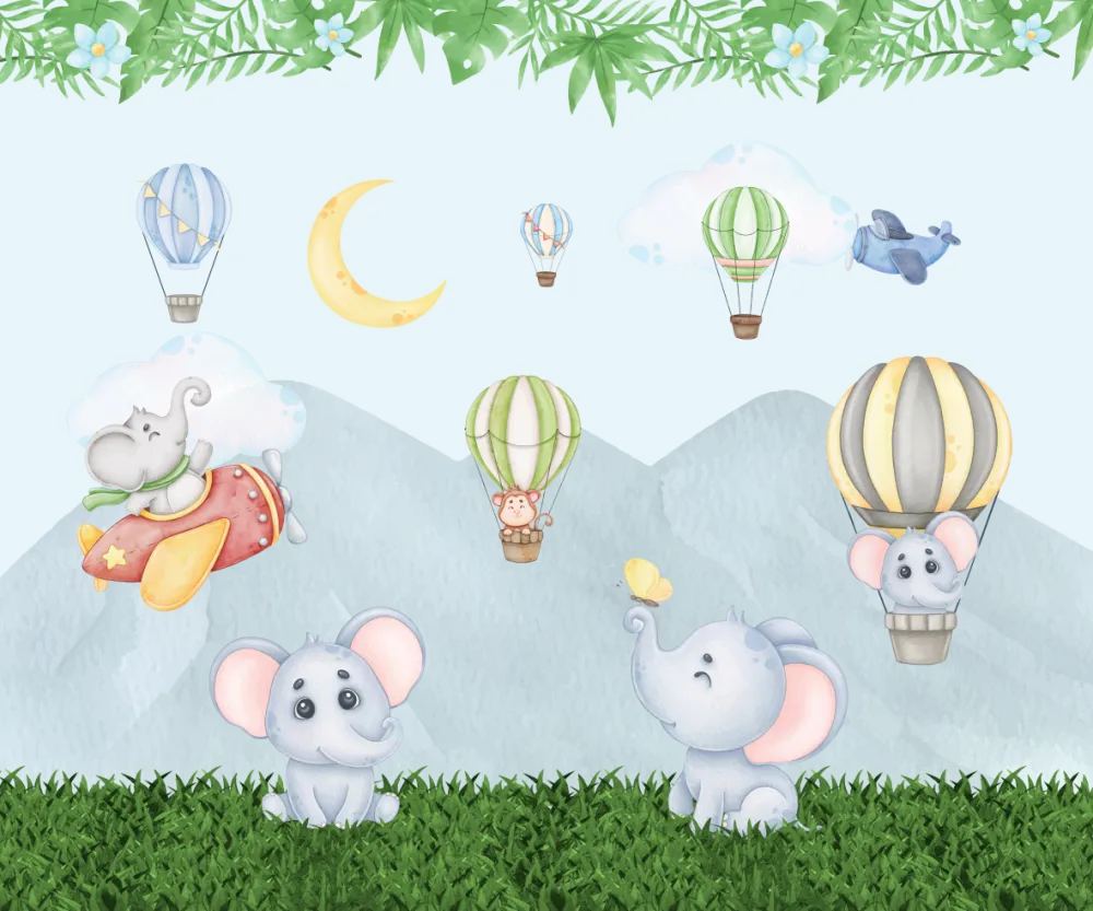 Papel de Parede Elefantinho Safari Baby Aquarela Delicado