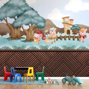 Papel de Parede Três Porquinhos Fazendinha Encantada Infantil - Imagem 3