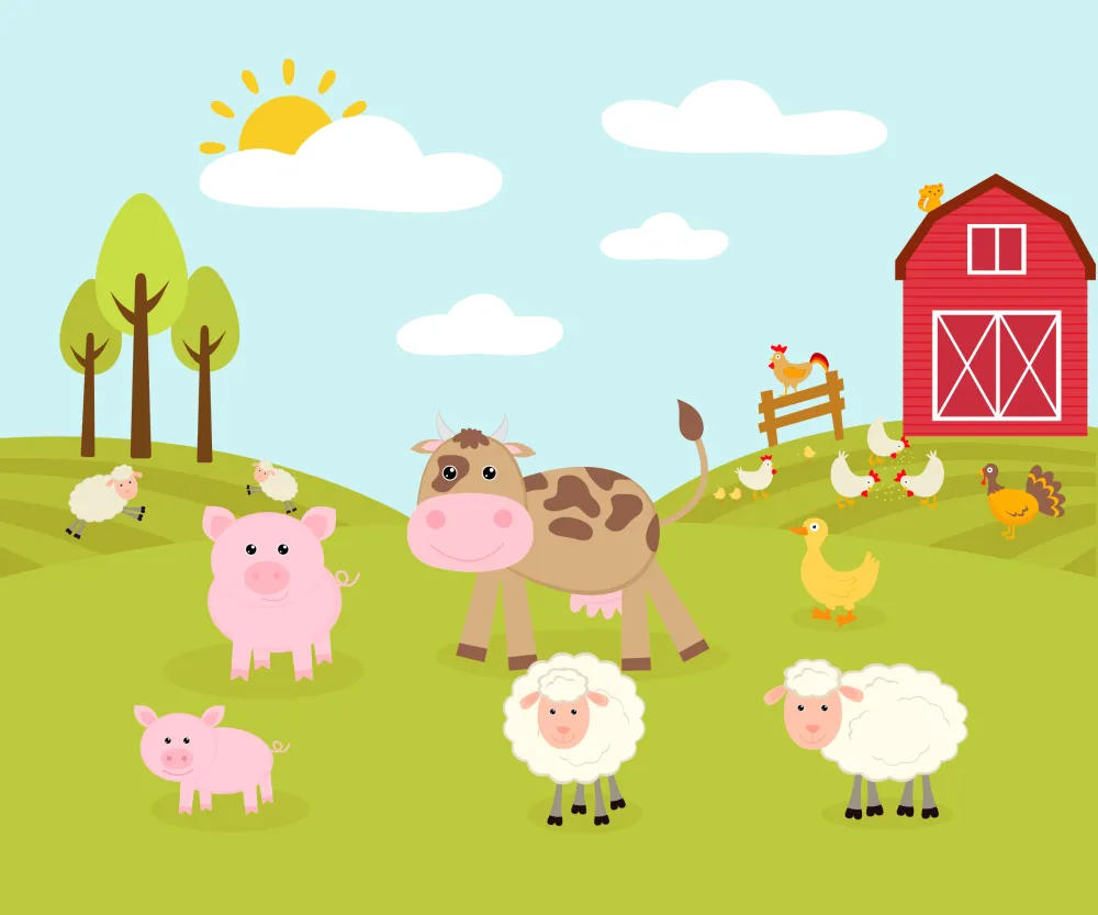 Papel de Parede Fazenda Infantil Animais Fofinhos para Quarto de Bebê