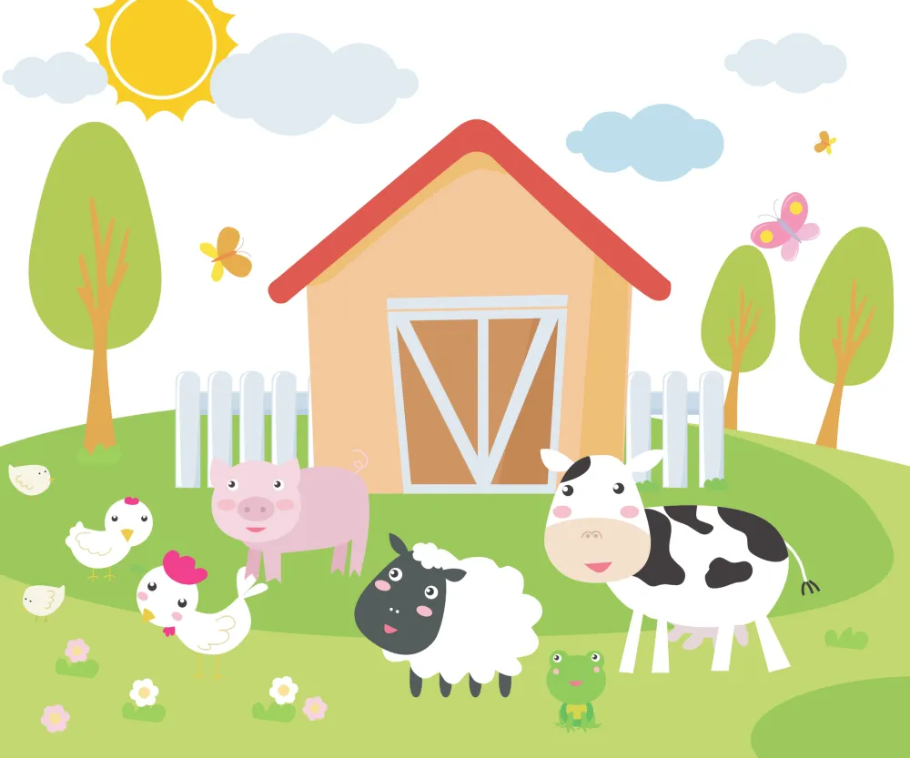Papel de Parede Fazendinha Baby com Animais Fofinhos