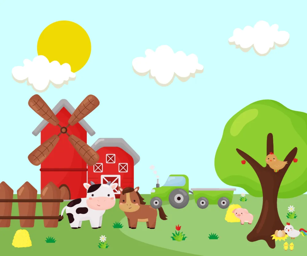 Papel de Parede Fazendinha Infantil com Animais da Fazenda