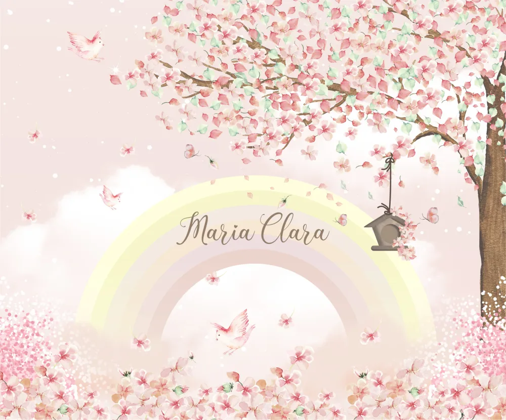 Papel de Parede Floral Arco-Íris Delicado para Quarto de Bebê