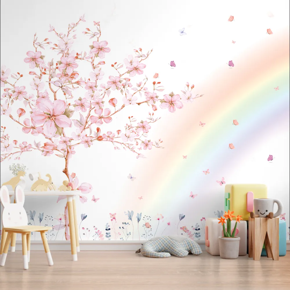 Papel de Parede Jardim Encantado Arco-Íris Infantil