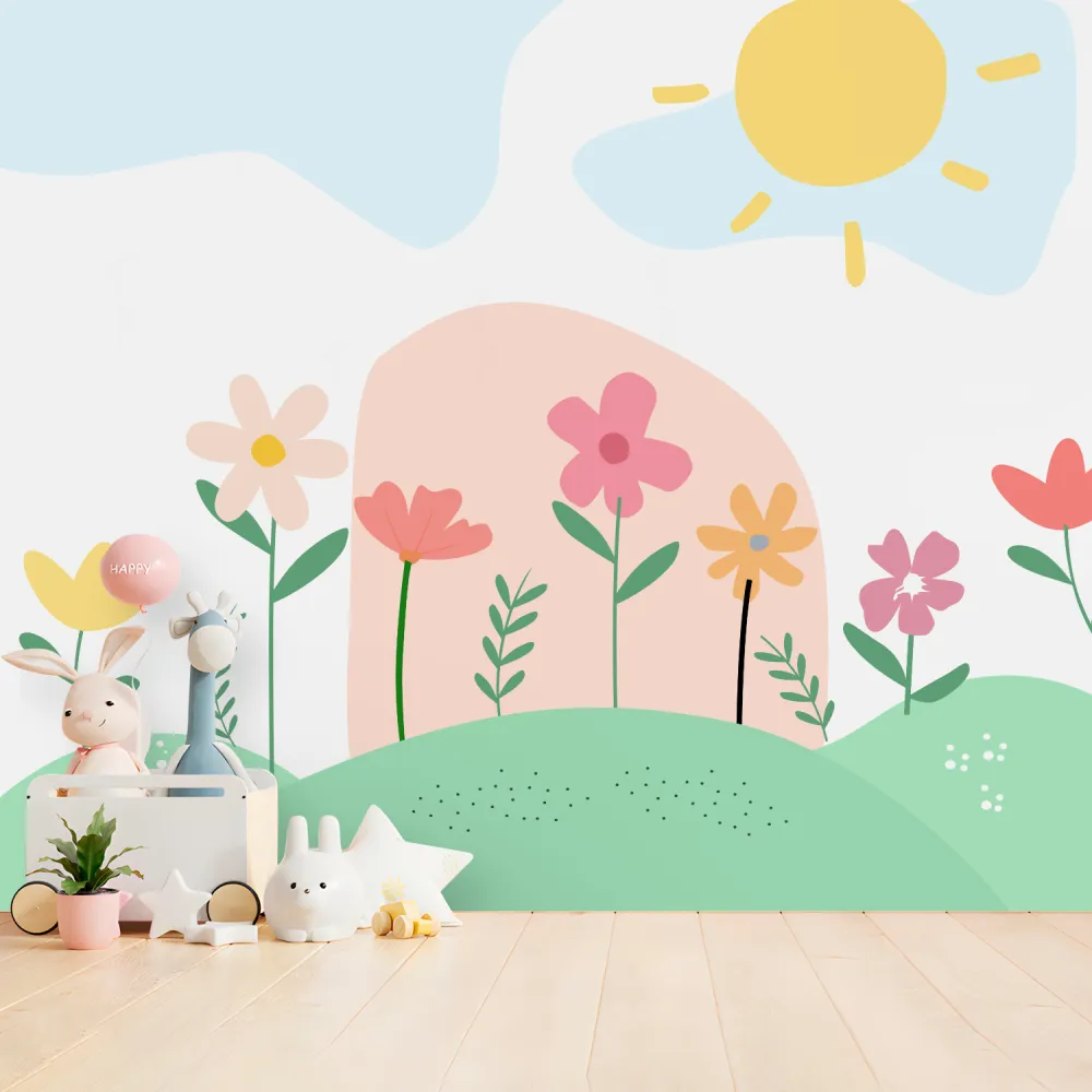 Papel de Parede Floral Infantil Colorido para Quarto de Bebê