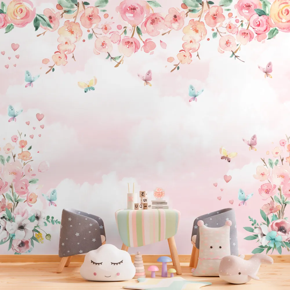 Papel de Parede Floral Aquarelado Rosa Delicado Feminino