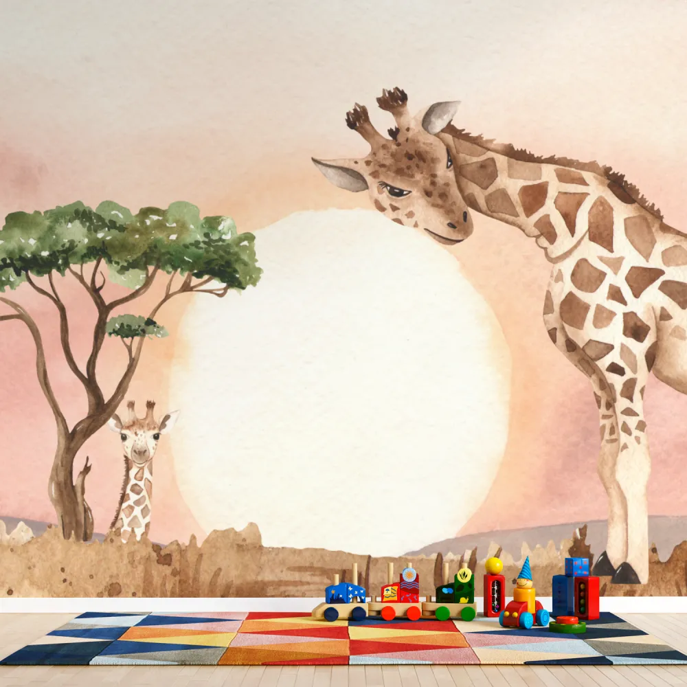 Papel de Parede Safari Sunset com Girafas Delicadas