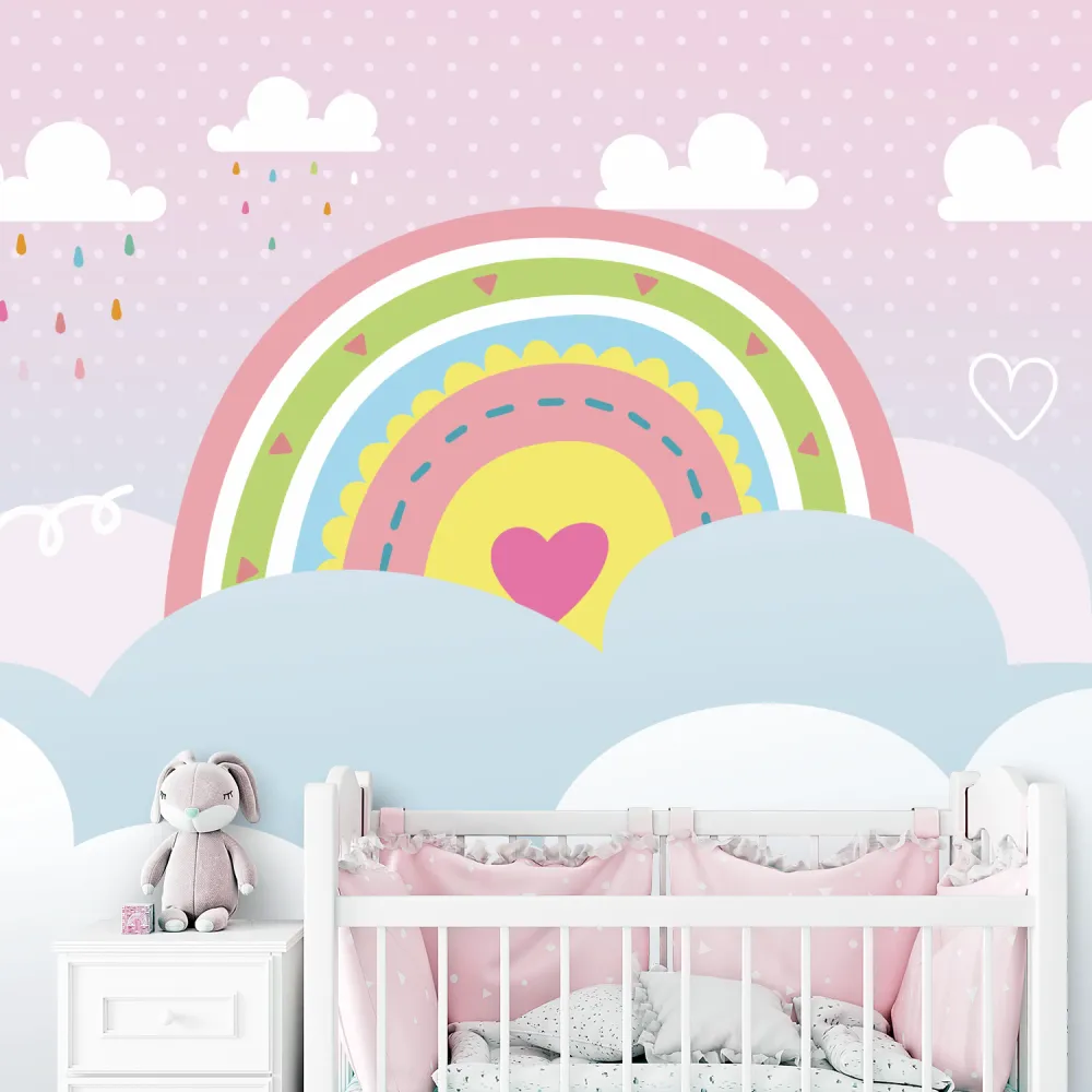 Papel de Parede Arco-Íris Infantil Candy Colors Quarto de Menina