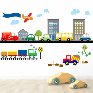 Papel de Parede Infantil Transportes Coloridos para Quarto de Menino - Imagem 3