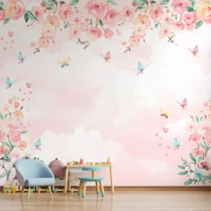 Papel de Parede Floral Aquarelado Rosa Delicado Feminino - Imagem 3