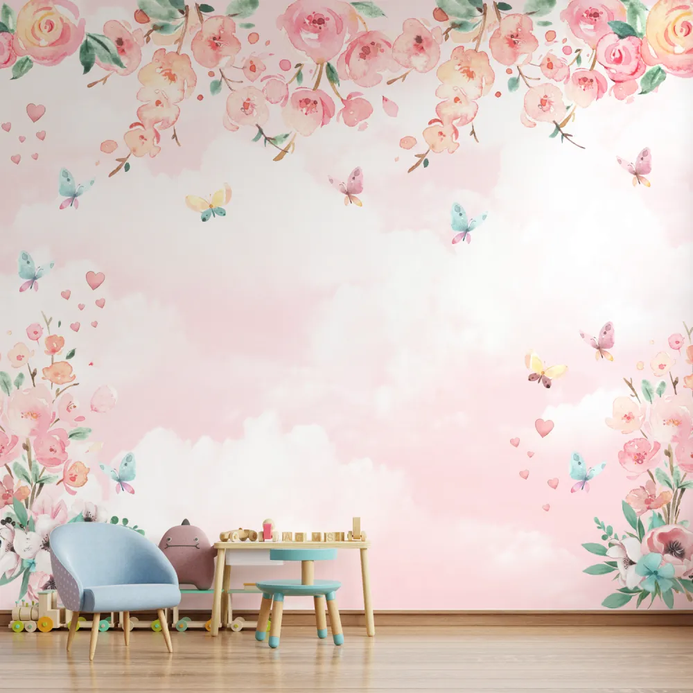 Papel de Parede Floral Aquarelado Rosa Delicado Feminino