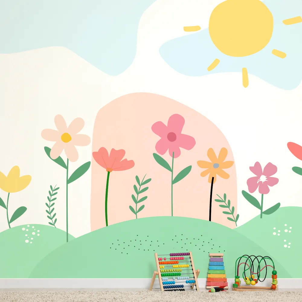 Papel de Parede Floral Infantil Colorido para Quarto de Bebê
