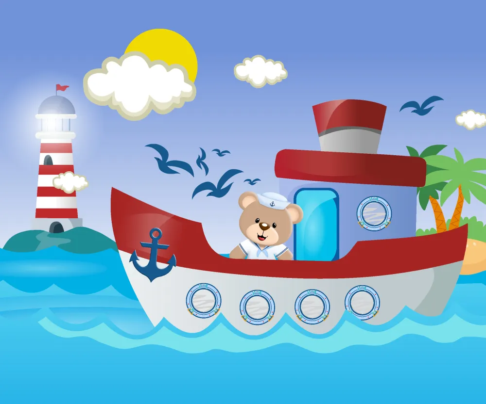 Papel de Parede Marinheiro Baby com Barco e Farol