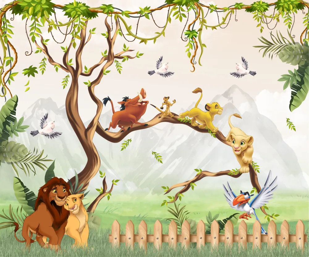 Papel de Parede Rei Leão Safari Infantil para Quarto de Bebê