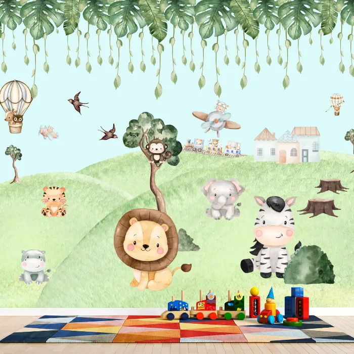 Papel de Parede Safari Baby Delicado Selva Encantada