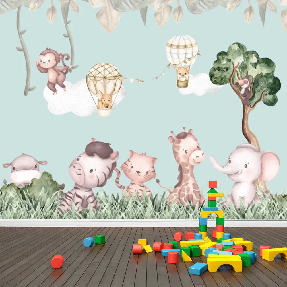 Papel de Parede Safari Baby Delicado com Animais da Selva