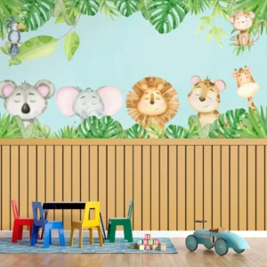 Papel de Parede Safari Baby Verde com Animais da Selva - Imagem 3