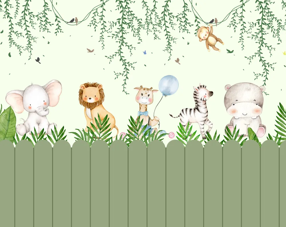 Papel de Parede Safari Baby Aquarela para Quarto Infantil