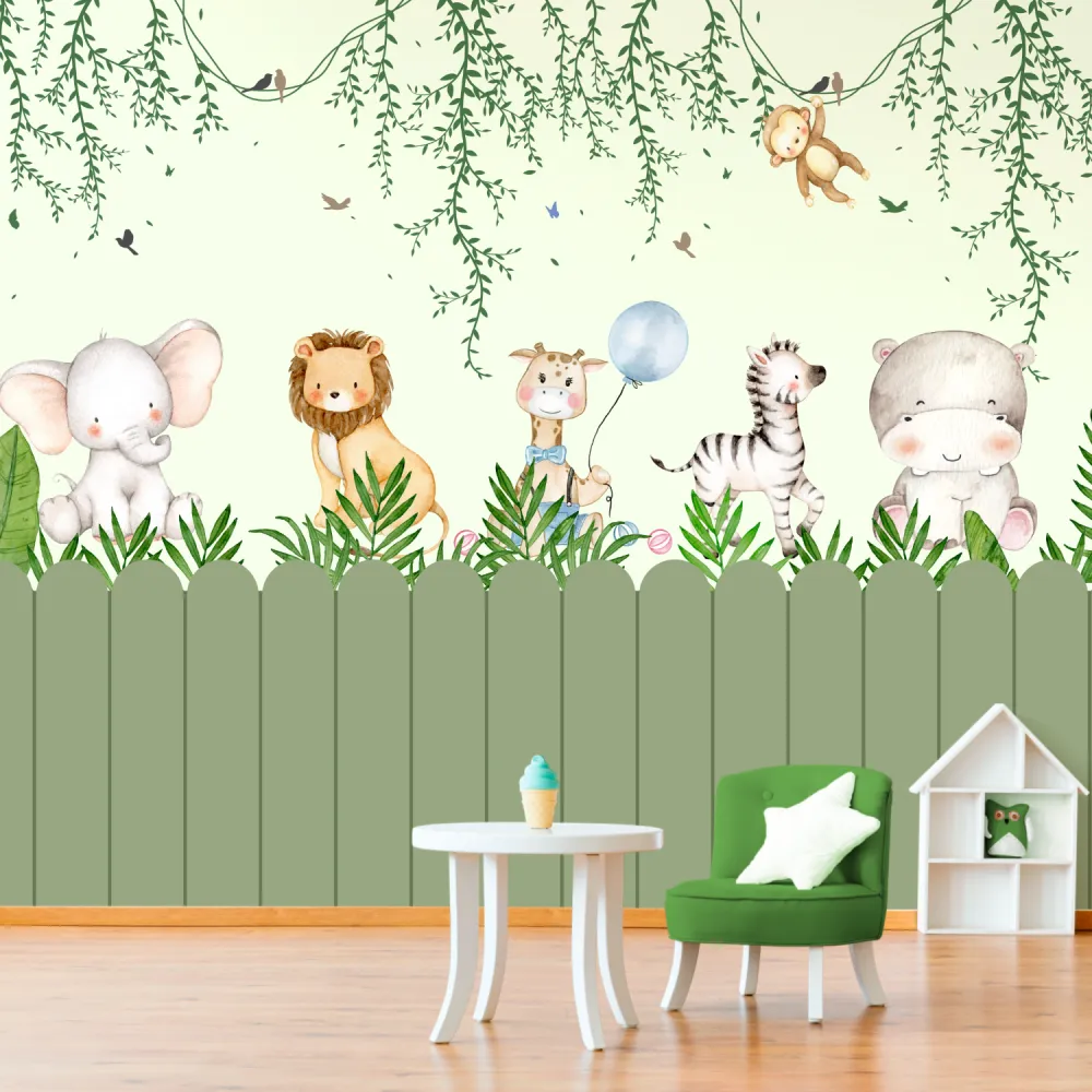 Papel de Parede Safari Baby Aquarela para Quarto Infantil