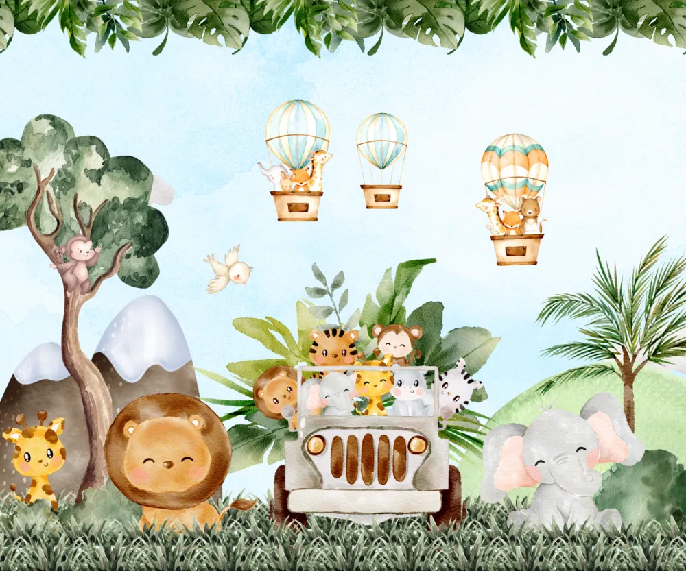 Papel de Parede Safari Baby Aquarela Selva Encantada