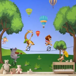 Papel de Parede Safari Divertido Infantil com Animais Alegres - Imagem 3
