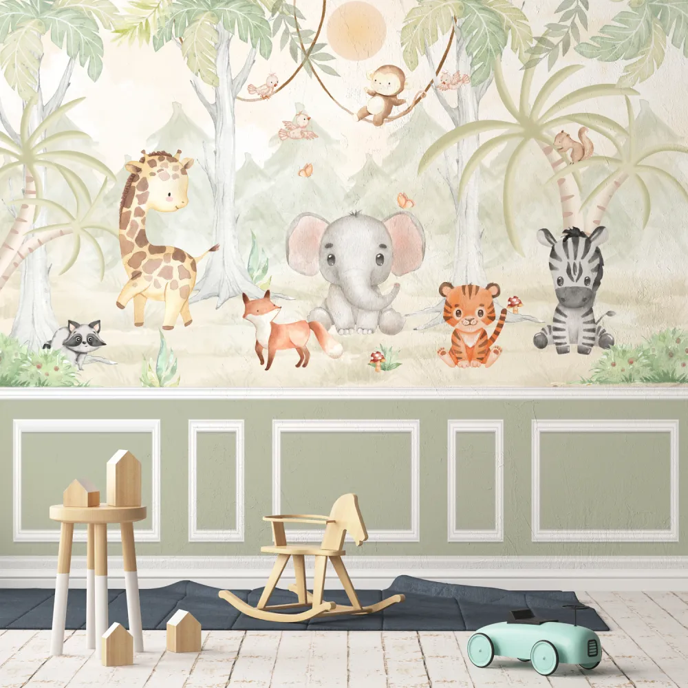 Papel de Parede Safari Baby Animais da Floresta Infantil