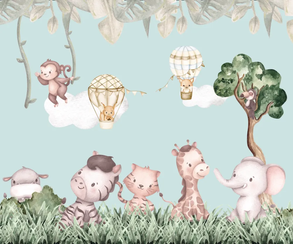 Papel de Parede Safari Baby Delicado com Animais da Selva