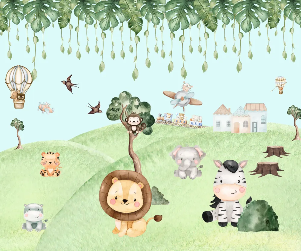 Papel de Parede Safari Baby Delicado Selva Encantada