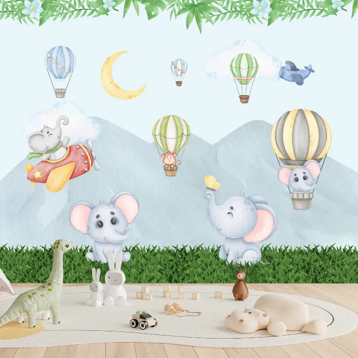 Papel de Parede Elefantinho Safari Baby Aquarela Delicado