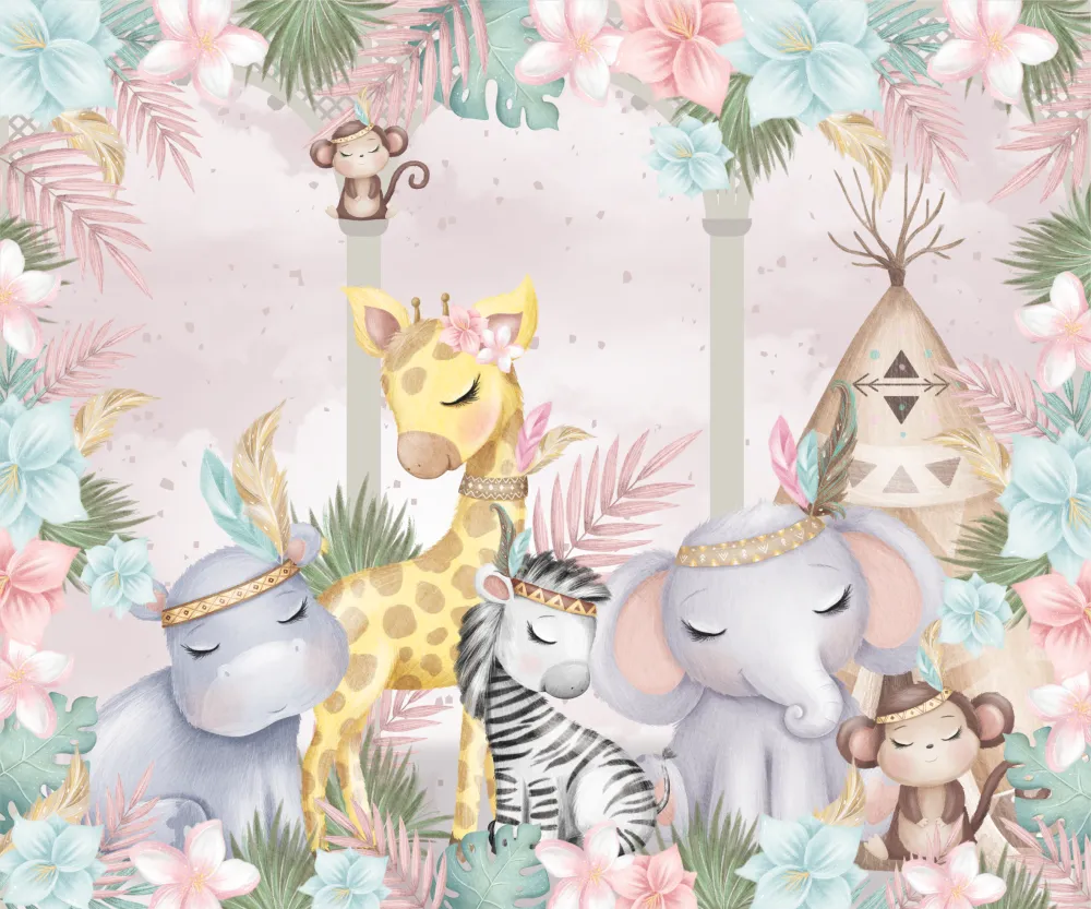 Papel de Parede Safari Baby Feminino Tropical Delicado